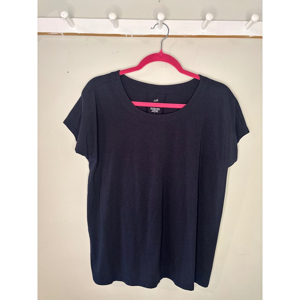 J Jill Supima Cotton Tee Navy Blue Minimal Classic Short Sleeve Womens S